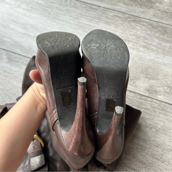 GUESS by Marciano Brown Buttery Leather Platform Heeled Knee High Boots - Picture 10 of 16